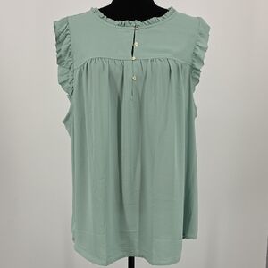 LOFT Light Green Ruffle Button Blouse